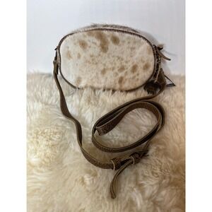 Myra Bag Oval Pick Sling Cowhide Leather Crossbody Bag Tan Cream Spotted NEW